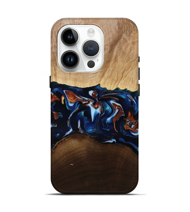 iPhone 15 Pro Wood Live Edge Phone Case - Jeromy (Teal & Gold, 809797)