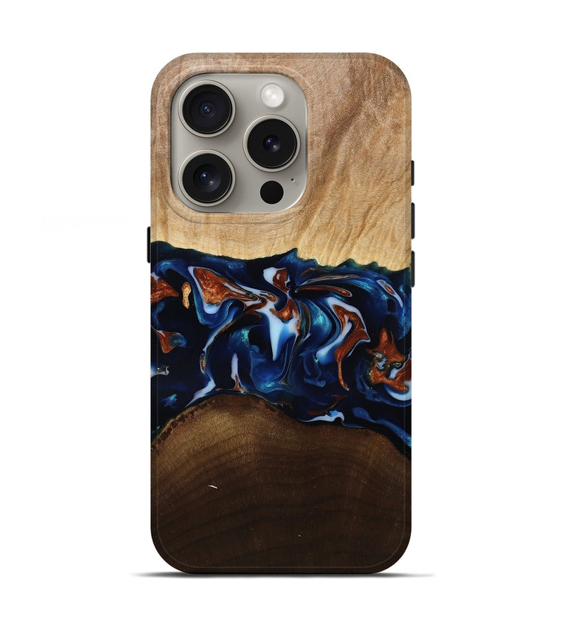 iPhone 16 Pro Wood Live Edge Phone Case - Jeromy (Teal & Gold, 809797)
