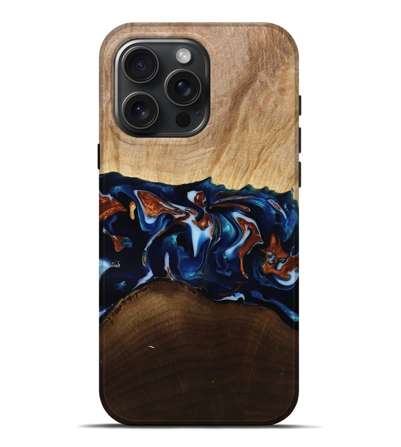 iPhone 16 Pro Max Wood Live Edge Phone Case - Jeromy (Teal & Gold, 809797)