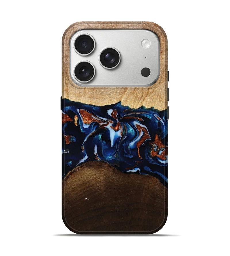 iPhone 17 Pro Wood Live Edge Phone Case - Jeromy (Teal & Gold, 809797)