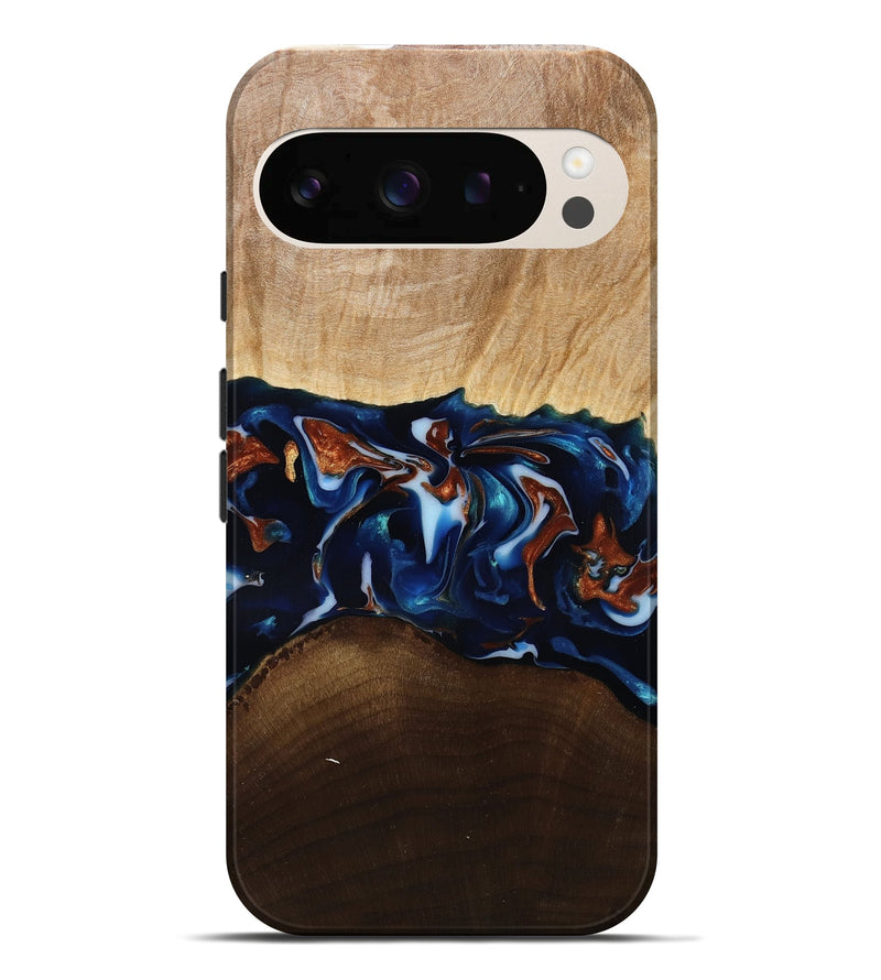 Pixel 10 Pro XL Wood Live Edge Phone Case - Jeromy (Teal & Gold, 809797)