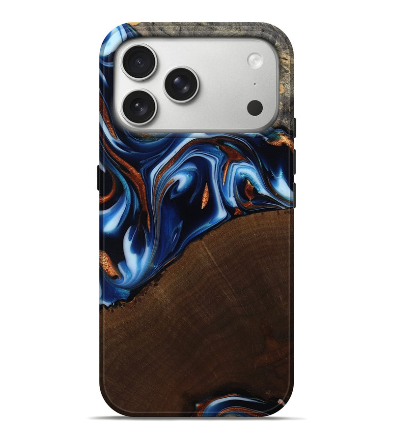 iPhone 17 Pro Max Wood Live Edge Phone Case - Lesa (Teal & Gold, 809798)