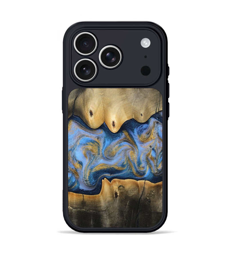 iPhone 17 Pro Wood Phone Case - Maliyah (Teal & Gold, 809813)