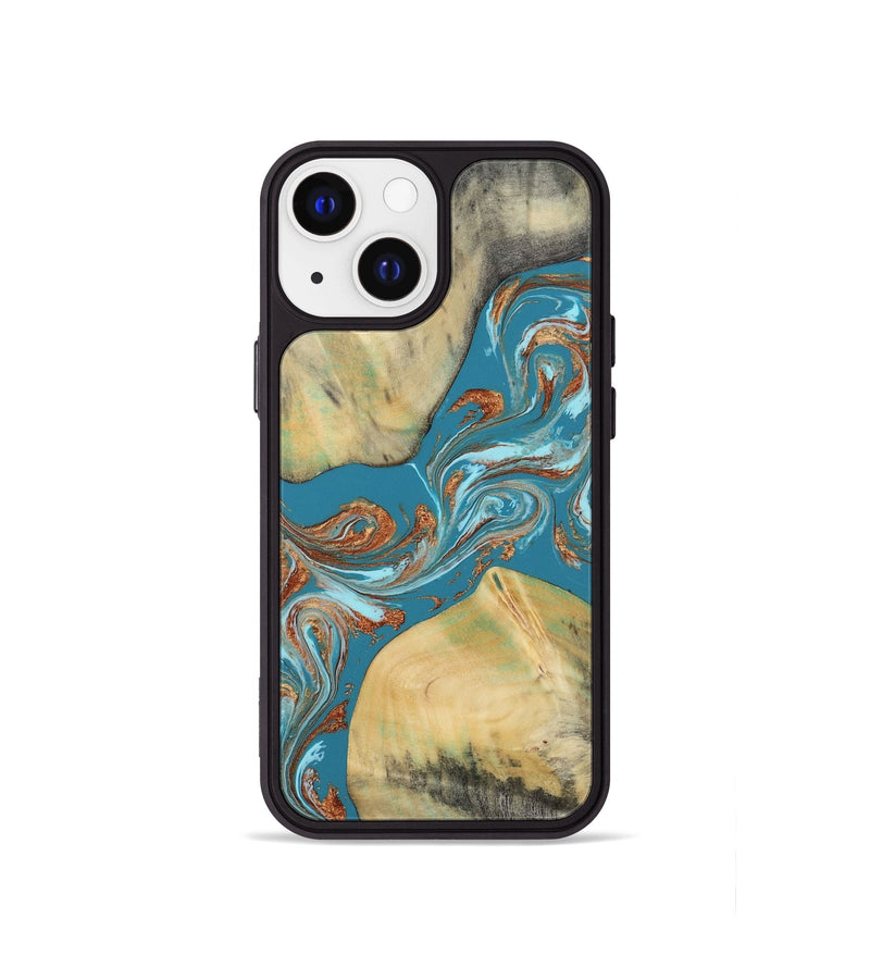 iPhone 13 mini Wood Phone Case - Brianna (Teal & Gold, 809814)