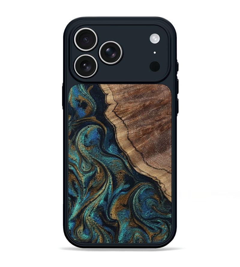 iPhone 17 Pro Max Wood Phone Case - Clinton (Teal & Gold, 809815)