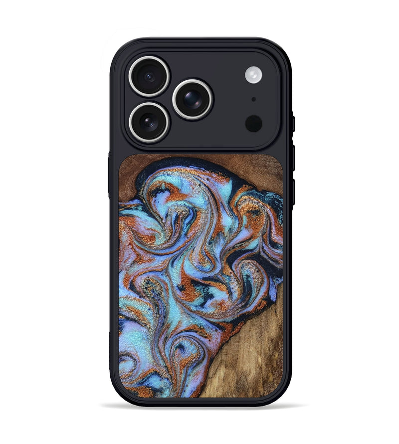 iPhone 17 Pro Wood Phone Case - Ezrah (Teal & Gold, 809816)