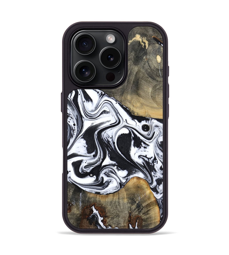 iPhone 16 Pro Wood Phone Case - Lorrie (Black & White, 809894)