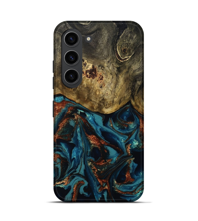 Galaxy S23 Wood Live Edge Phone Case - Camila (Teal & Gold, 809906)