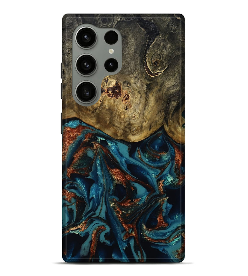 Galaxy S24 Ultra Wood Live Edge Phone Case - Camila (Teal & Gold, 809906)