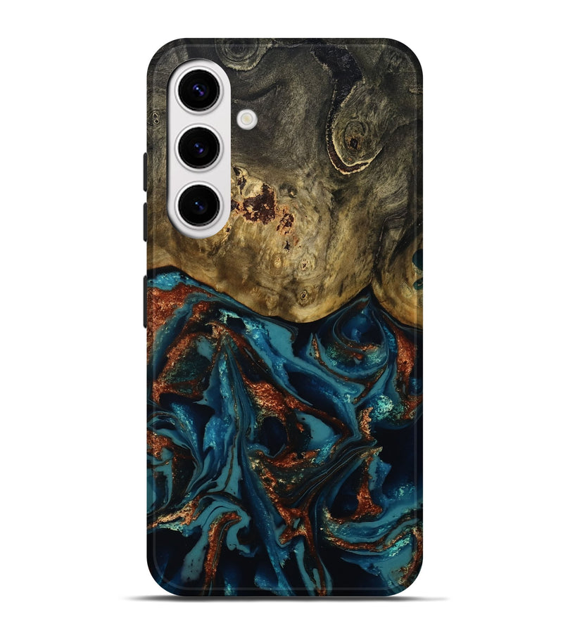 Galaxy S25 Plus Wood Live Edge Phone Case - Camila (Teal & Gold, 809906)