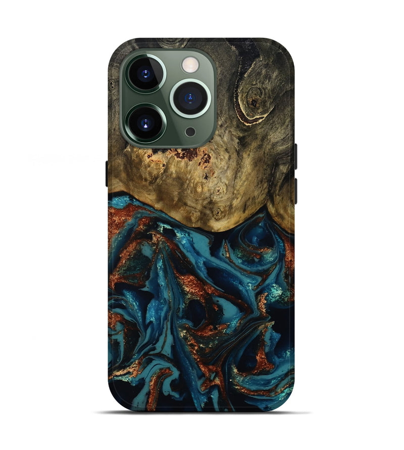 iPhone 13 Pro Wood Live Edge Phone Case - Camila (Teal & Gold, 809906)