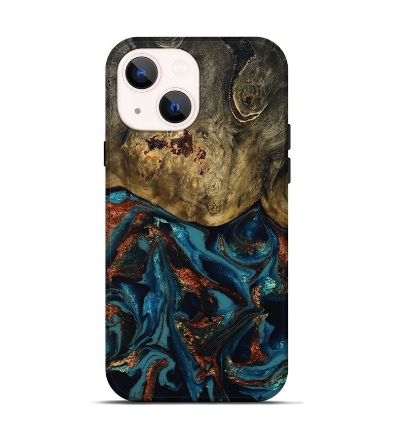 iPhone 14 Wood Live Edge Phone Case - Camila (Teal & Gold, 809906)