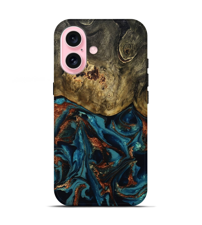 iPhone 17 Wood Live Edge Phone Case - Camila (Teal & Gold, 809906)