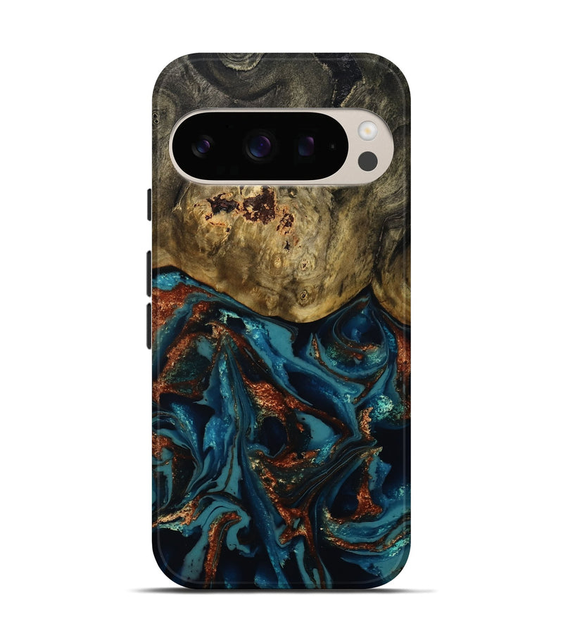 Pixel 10 Pro Wood Live Edge Phone Case - Camila (Teal & Gold, 809906)