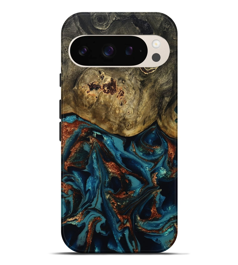 Pixel 9 Pro XL Wood Live Edge Phone Case - Camila (Teal & Gold, 809906)