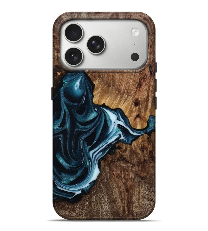 iPhone 17 Pro Max Wood Live Edge Phone Case - Sophia (Blue, 810004)