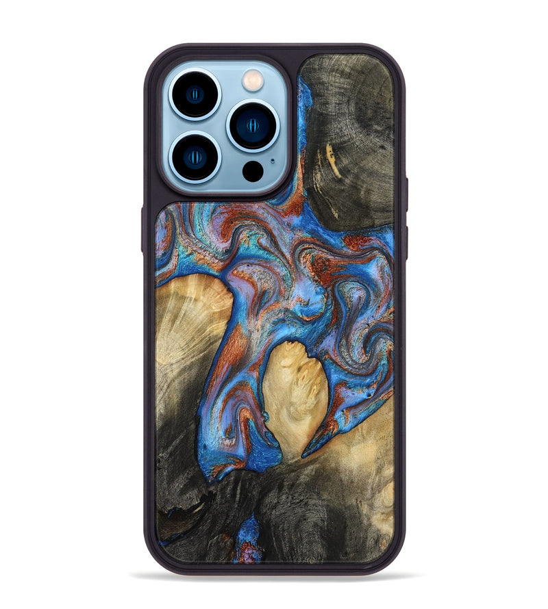 iPhone 14 Pro Max Wood Phone Case - Lonnie (Teal & Gold, 810128)