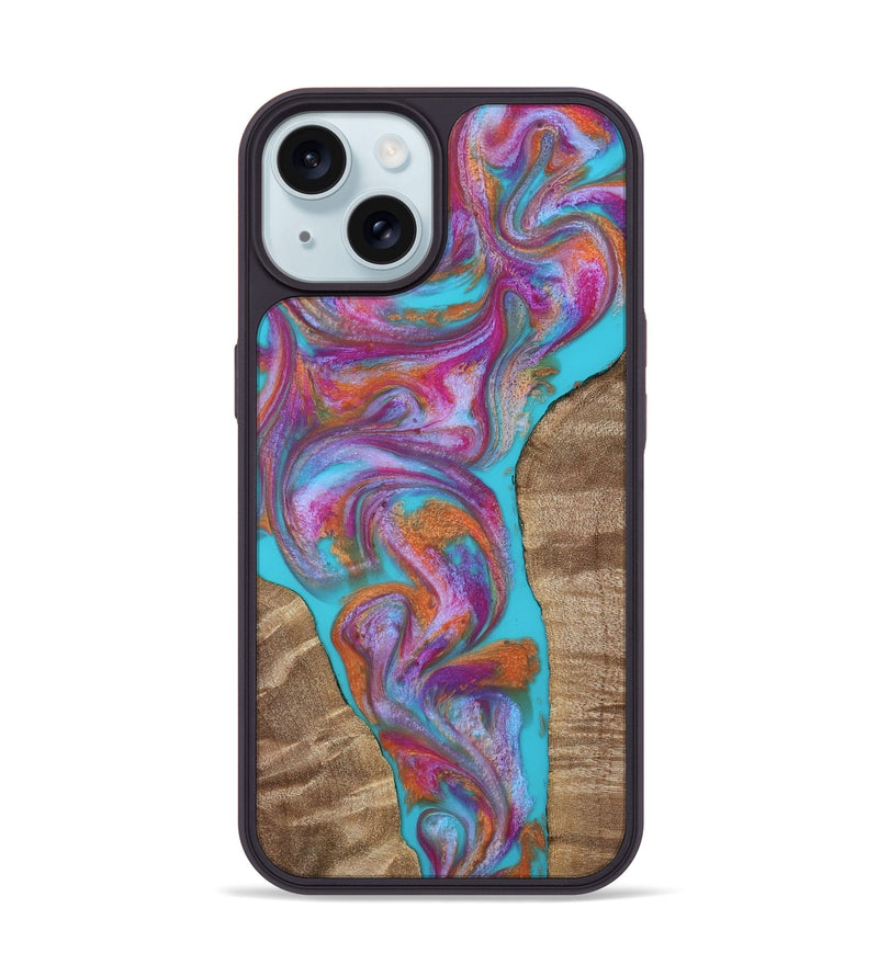 iPhone 15 Wood Phone Case - Mitchel (Blue, 810149)