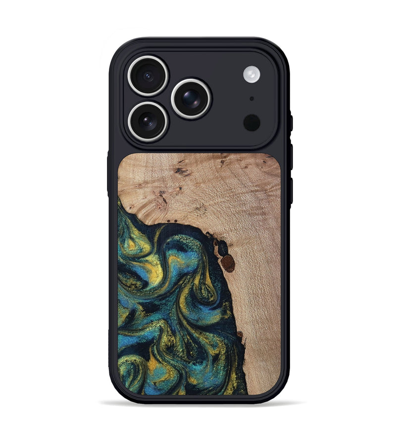 iPhone 17 Pro Wood Phone Case - Brendan (Teal & Gold, 810332)