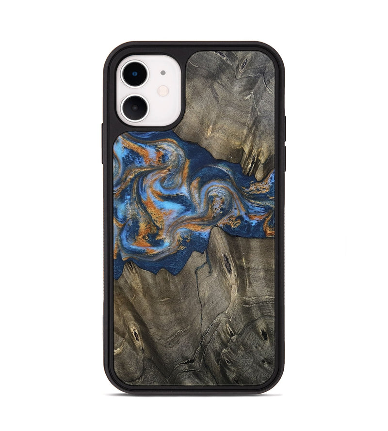 iPhone 11 Wood Phone Case - Leone (Teal & Gold, 810333)