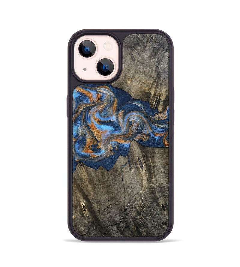 iPhone 14 Wood Phone Case - Leone (Teal & Gold, 810333)