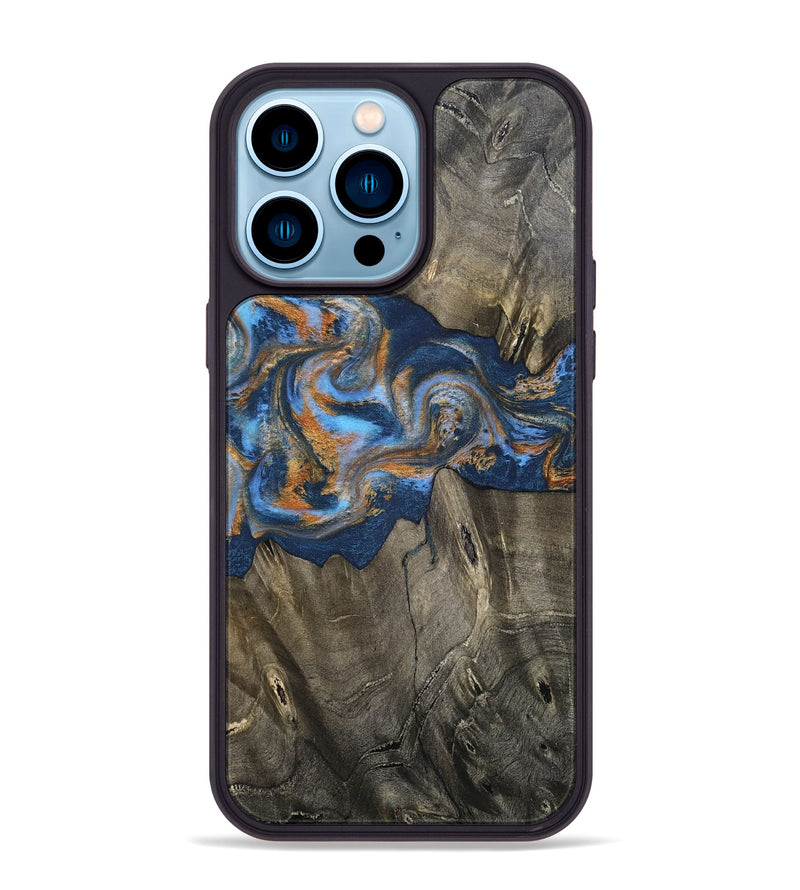 iPhone 14 Pro Max Wood Phone Case - Leone (Teal & Gold, 810333)