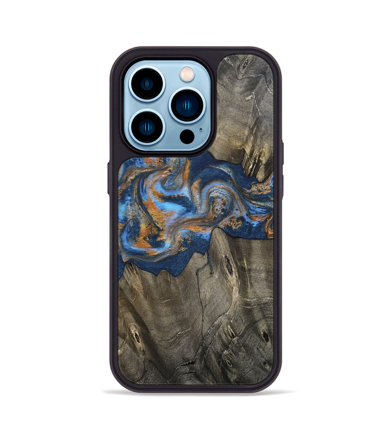 iPhone 14 Pro Wood Phone Case - Leone (Teal & Gold, 810333)