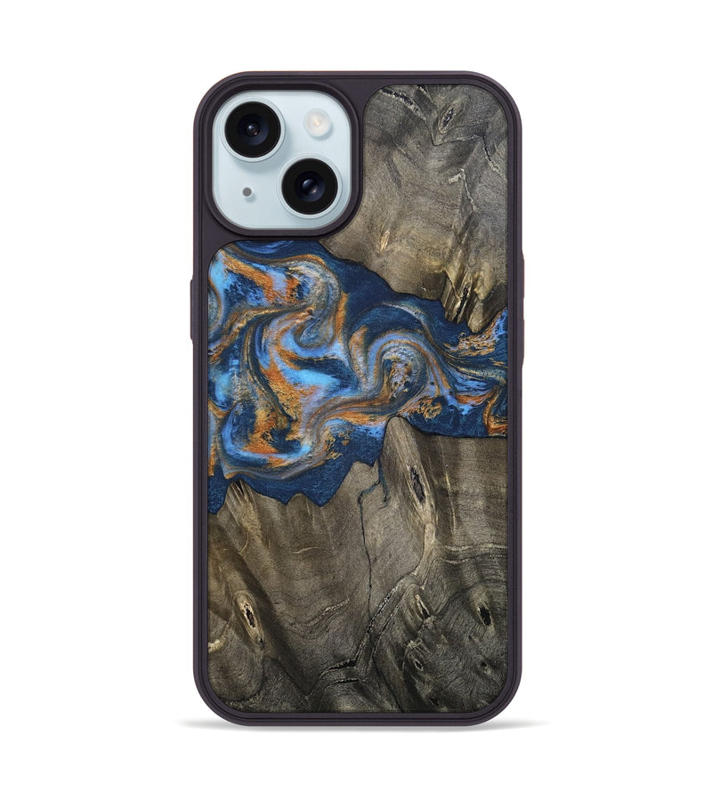 iPhone 15 Wood Phone Case - Leone (Teal & Gold, 810333)