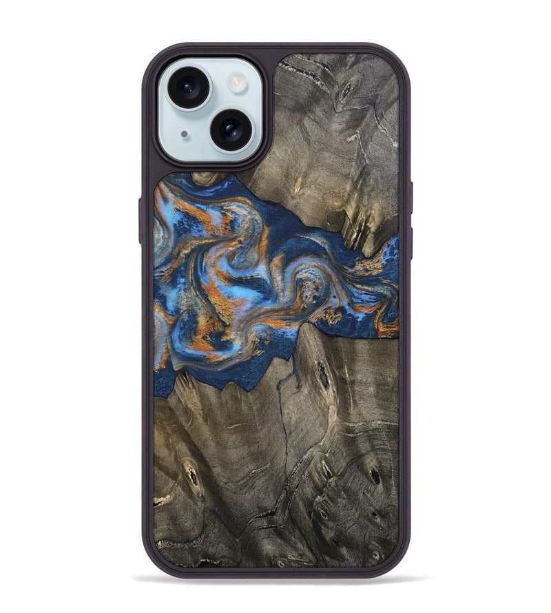 iPhone 15 Plus Wood Phone Case - Leone (Teal & Gold, 810333)