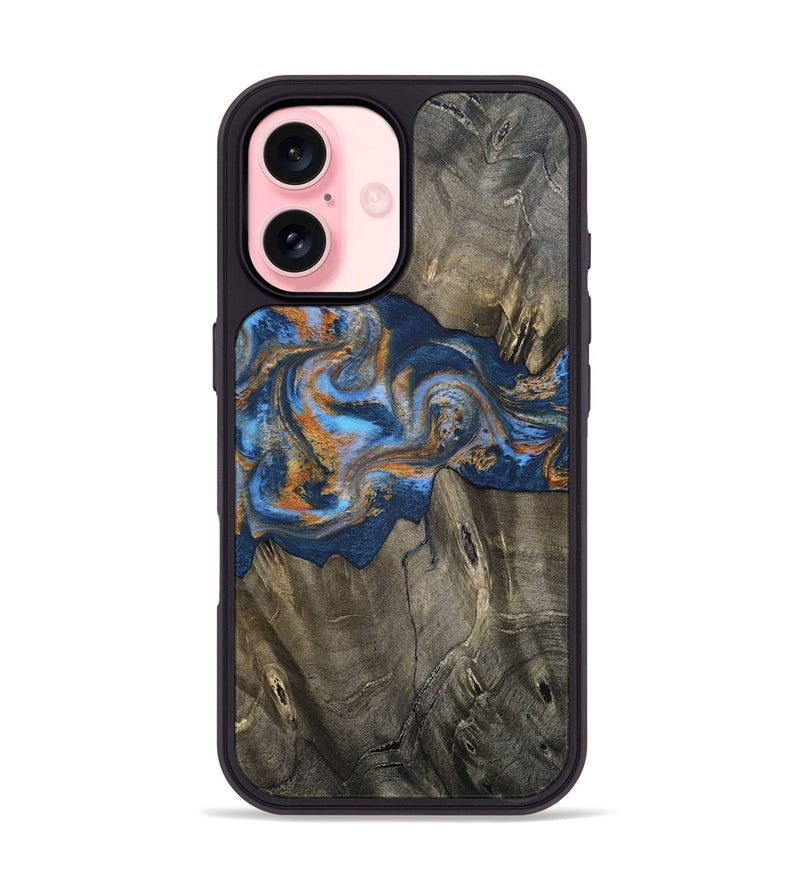 iPhone 16 Wood Phone Case - Leone (Teal & Gold, 810333)