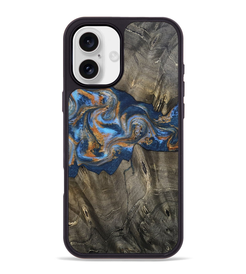 iPhone 16 Plus Wood Phone Case - Leone (Teal & Gold, 810333)