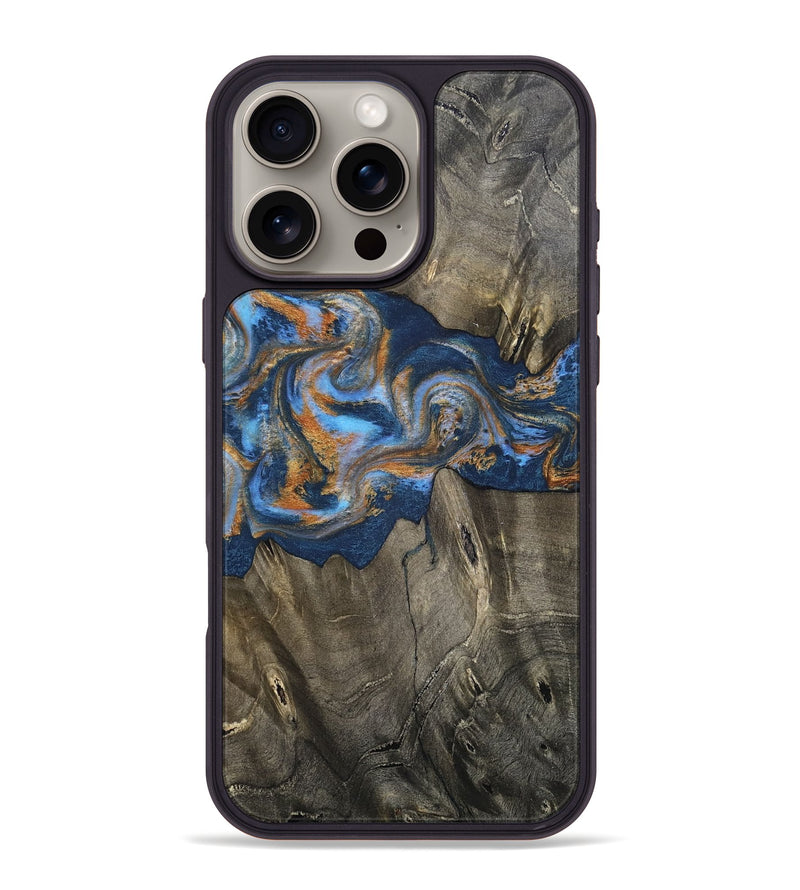 iPhone 16 Pro Max Wood Phone Case - Leone (Teal & Gold, 810333)