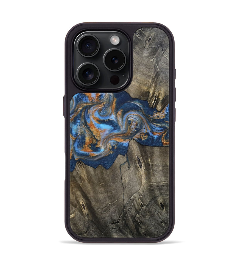 iPhone 16 Pro Wood Phone Case - Leone (Teal & Gold, 810333)
