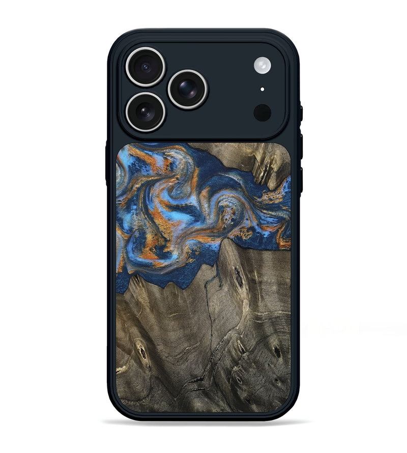 iPhone 17 Pro Max Wood Phone Case - Leone (Teal & Gold, 810333)