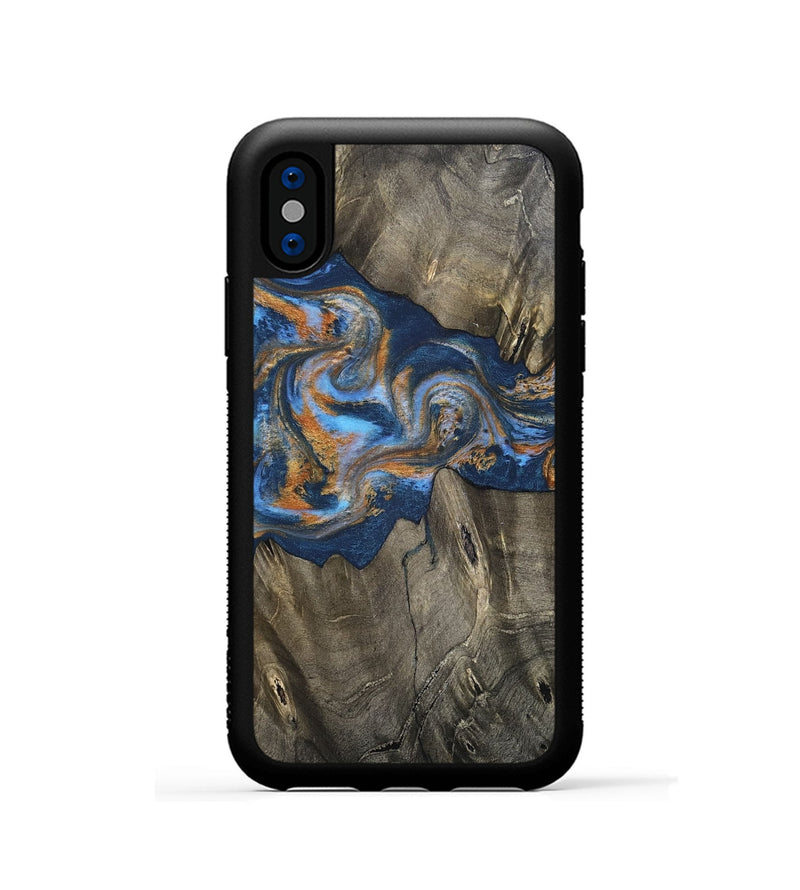 iPhone Xs Wood Phone Case - Leone (Teal & Gold, 810333)