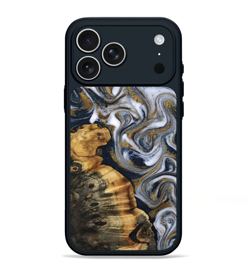 iPhone 17 Pro Max Wood Phone Case - Yasmine (Teal & Gold, 810335)