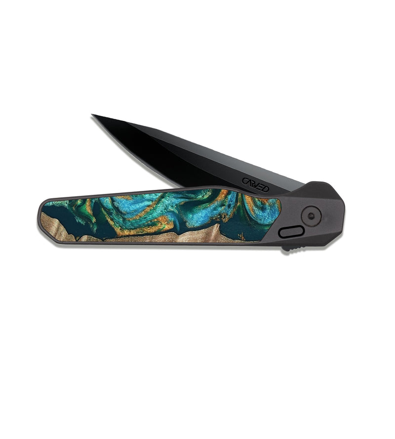 EDC Dark Slate Wood Pocket Knife - Coral (Green, 810367)