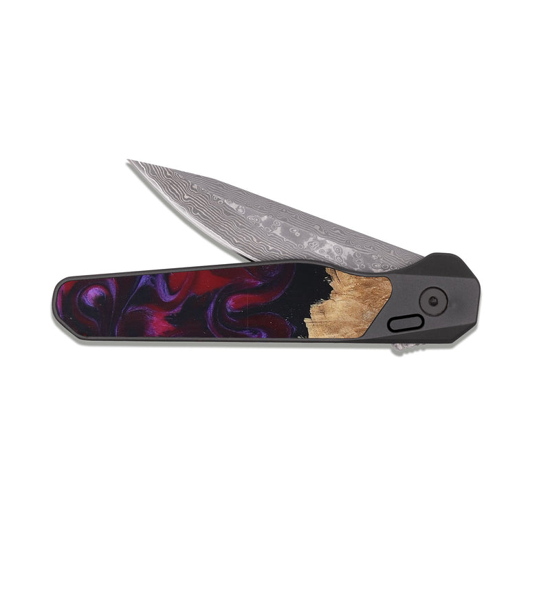 EDC Dark Damascus Wood Pocket Knife - Darrick (Red, 810383)