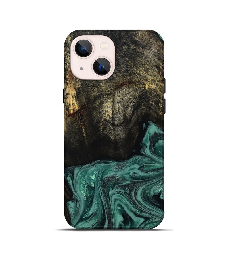 iPhone 13 mini Wood Live Edge Phone Case - Lakesha (Green, 810385)