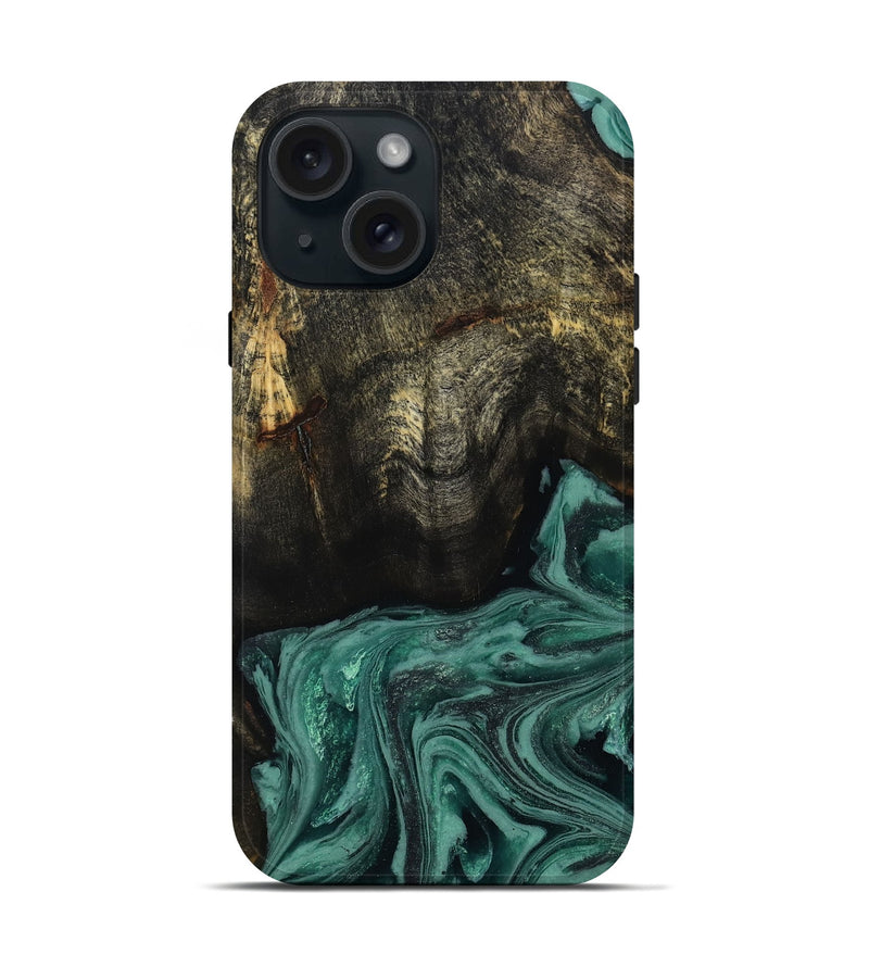 iPhone 15 Wood Live Edge Phone Case - Lakesha (Green, 810385)