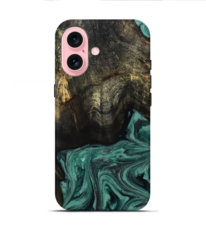 iPhone 16 Wood Live Edge Phone Case - Lakesha (Green, 810385)