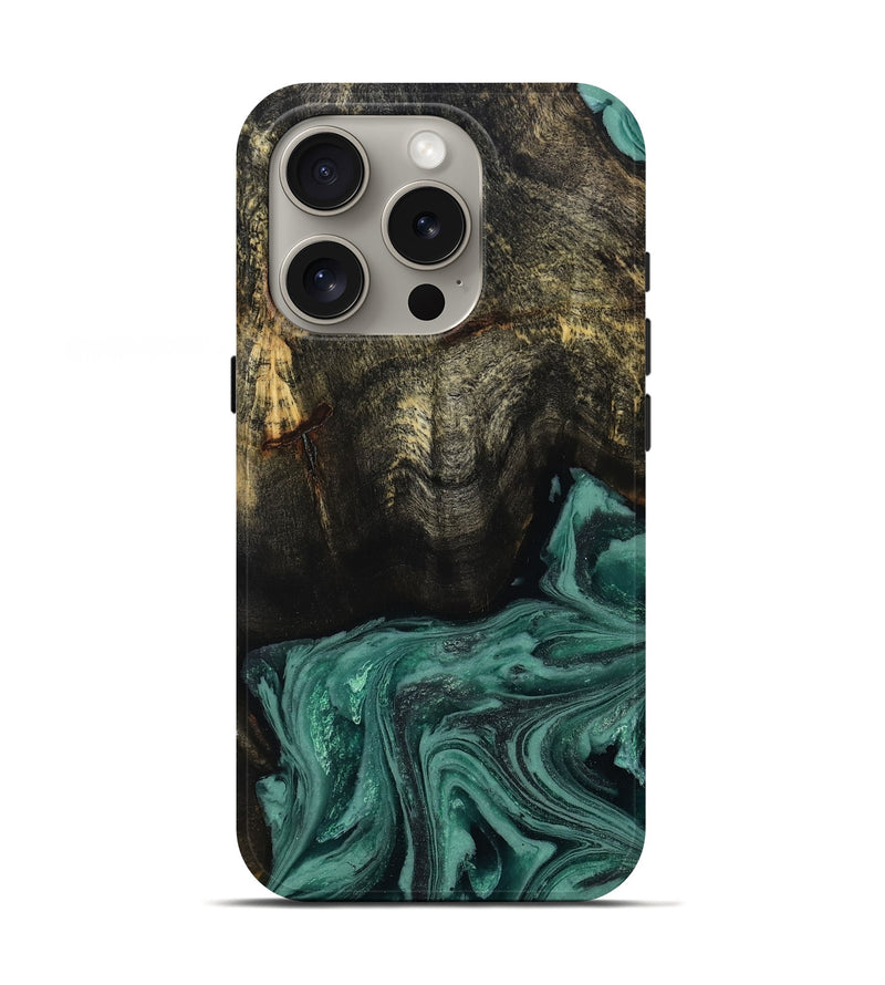 iPhone 16 Pro Wood Live Edge Phone Case - Lakesha (Green, 810385)