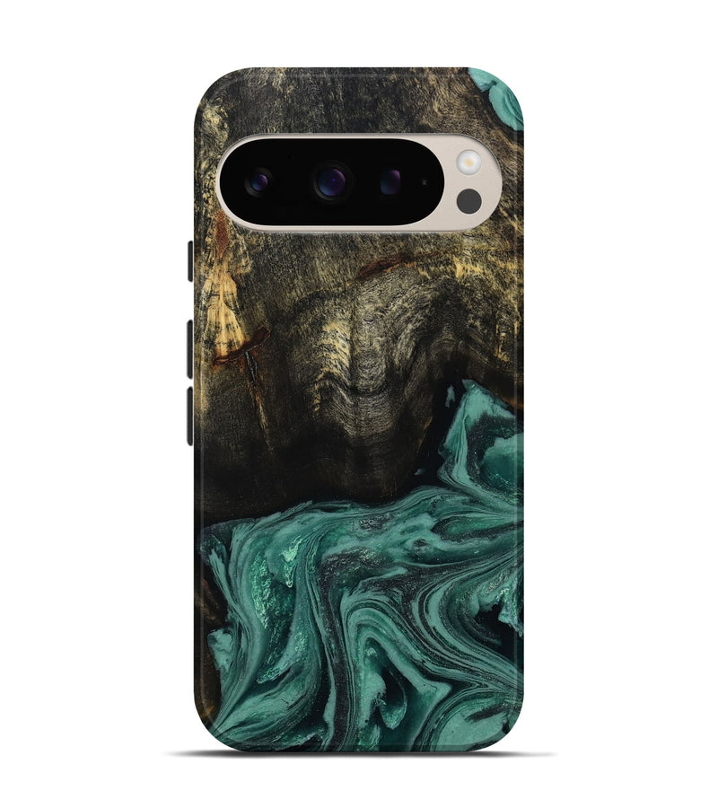 Pixel 9 Pro Wood Live Edge Phone Case - Lakesha (Green, 810385)