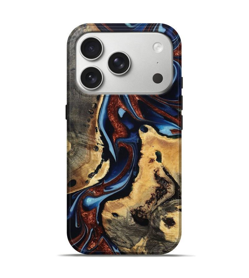 iPhone 17 Pro Wood Live Edge Phone Case - Lisha (Teal & Gold, 810417)