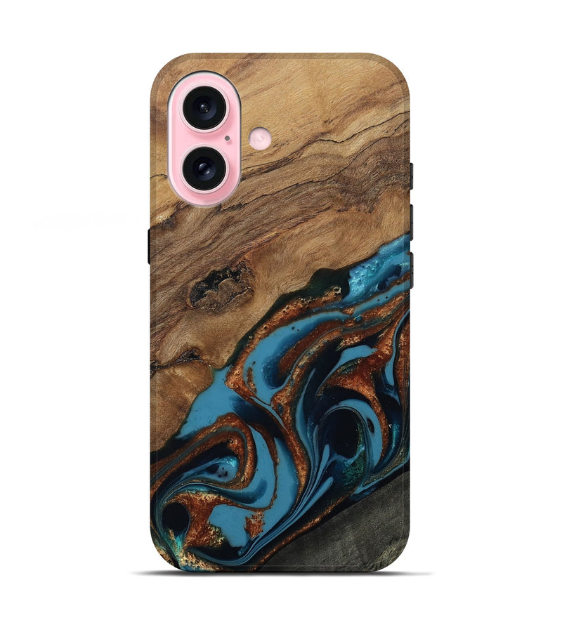 iPhone 17 Wood Live Edge Phone Case - Mildred (Teal & Gold, 810430)