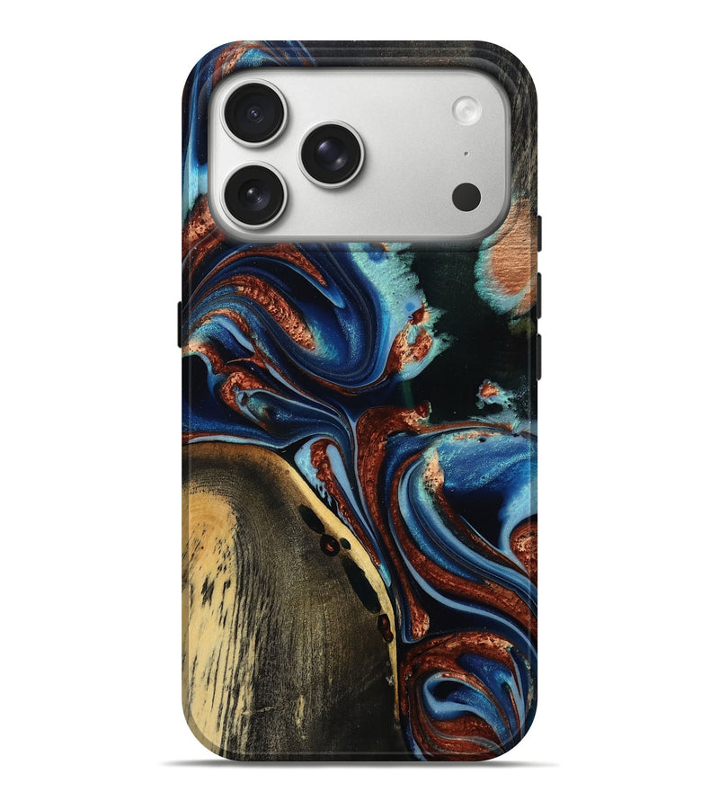 iPhone 17 Pro Max Wood Live Edge Phone Case - Jaret (Teal & Gold, 810437)