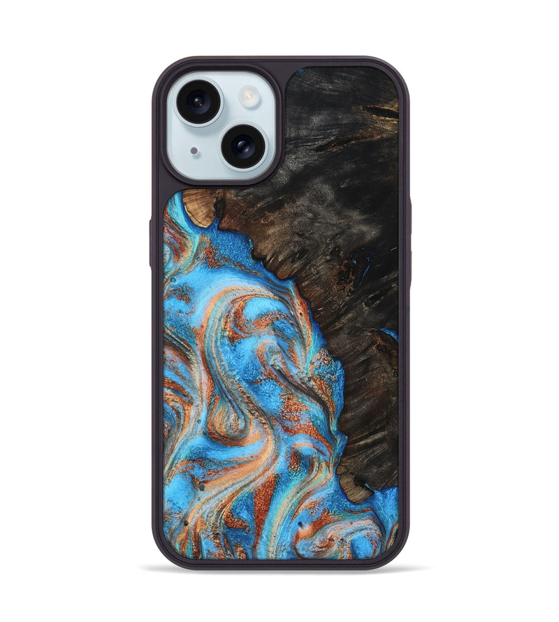 iPhone 15 Wood Phone Case - Marcus (Teal & Gold, 810488)