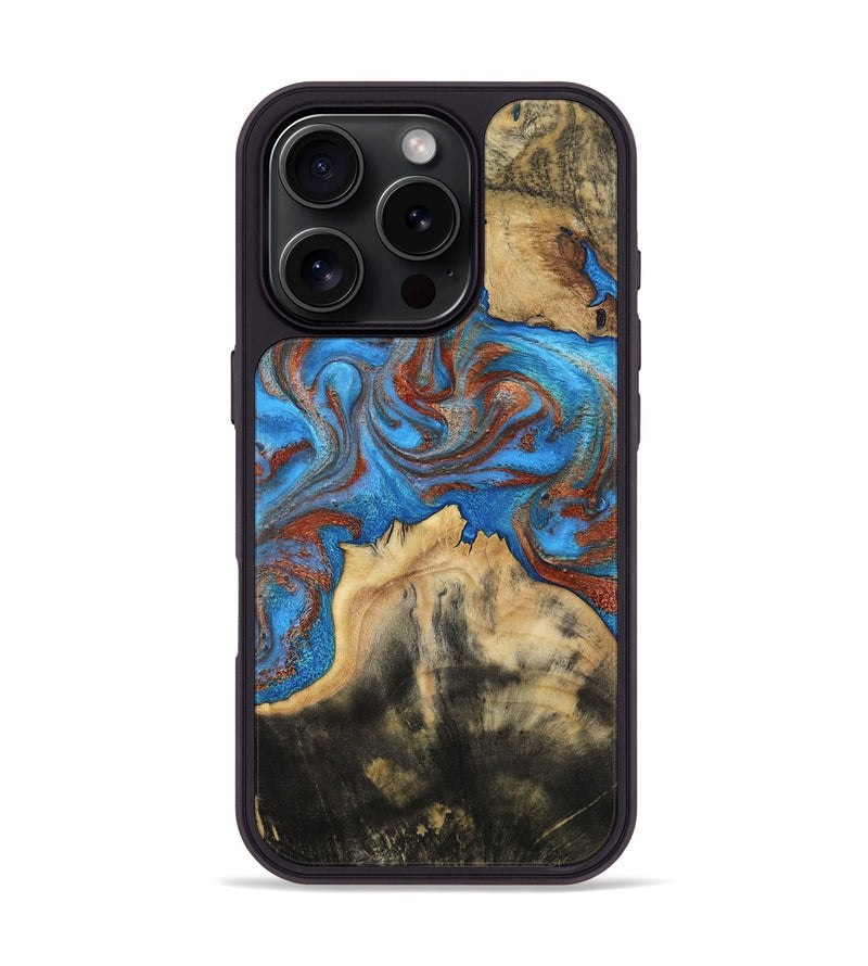 iPhone 16 Pro Wood Phone Case - Sarina (Teal & Gold, 810489)