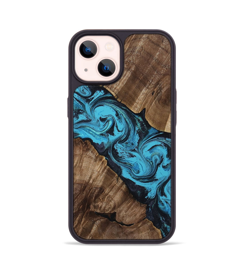 iPhone 14 Wood Phone Case - Dilan (Blue, 810602)