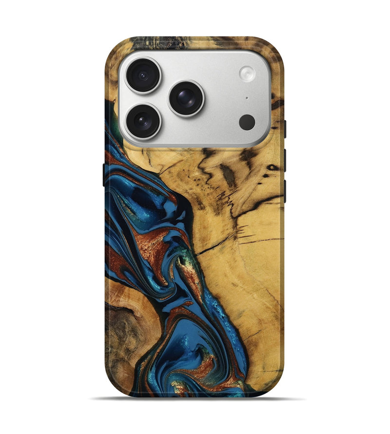 iPhone 17 Pro Wood Live Edge Phone Case - Vicki (Teal & Gold, 810772)